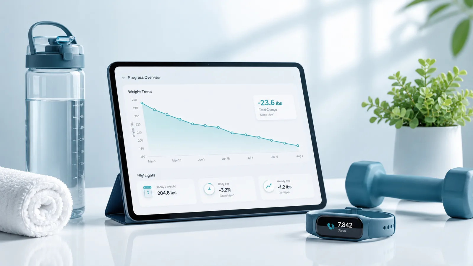 Sustainable weight loss results visualization with metabolic balance and long-term maintenance markers