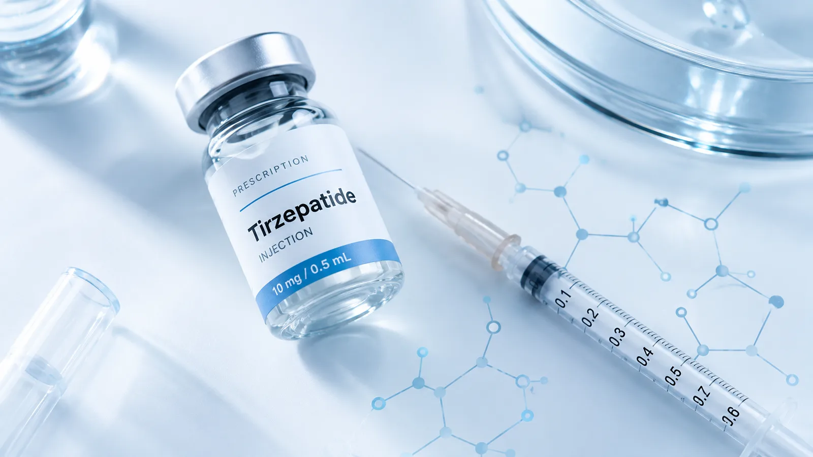 Clinician preparing a tirzepatide injection pen on a sterile tray in a clinic